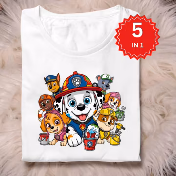 Cartoon Dog Police Team T-Shirt Design | Kids Birthday Graphic (PNG SVG)