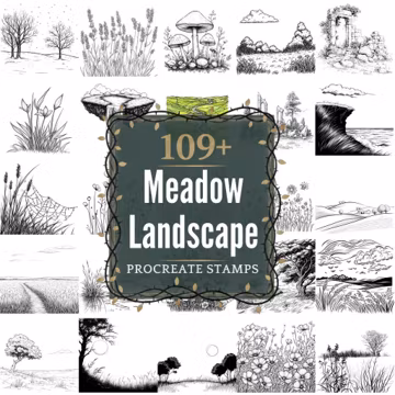 Meadow Landscape Procreate Stamps | PNGs | 109+ Detailed Illustrations (Digital Download)