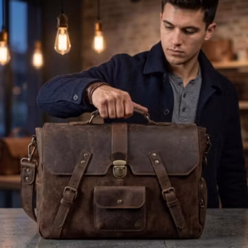 Handmade Full Grain Leather Messenger Bag for Men, Vintage Leather Briefcase, 15-inch Laptop Bag, Distressed Leather Satchel, Personalized