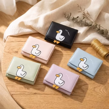 Cute Small Wallet for Women, Duck Card Holder, Kawaii Coin Purse, Pastel Bifold Wallet, Gift for Her