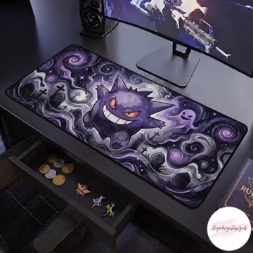 Gengar Desk Mat Ghost Pokeball Mouse Pad Large Gaming Mousepad, Gengar Keyboard Pad Ghost Type Pokeball Playmat Desk Decor Gift