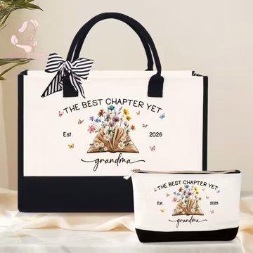 Personalized Floral Grandma Tote Bag, Grandma Est New Grandma Bag, First Time Grandma Gift, Mothers Day Gift for Grandma, Grandma To Be Gift
