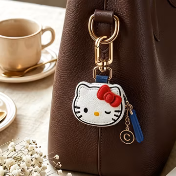 Personalizable Initial Hello Kitty Mini Leather Pouch Keychain, Kawaii Earbud Case, Cute Coin Purse Bag Charm, Birthday Gift for Teen Girls