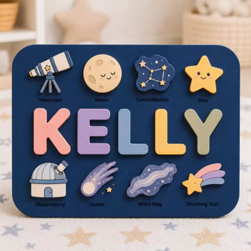 Personalized Space Name Puzzle, Wooden Montessori Name Puzzle, Galaxy Nursery Decor, Custom Astronomy Learning Toy, Toddler Gift