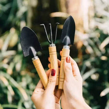 Mini Garden Tool Set | Wooden Handle Shovel, Rake for Succulent Repotting