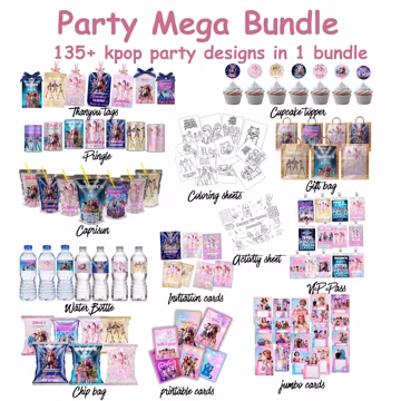 K Party Favors Canva Editable template,pop Birthday Bundle Printable,Digital Party Kit Favors,Chip Bag Capri Sun Soda can