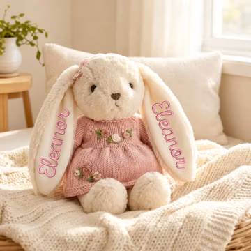 Personalized Bunny Plush Soft Toy, embroidered Name Rabbit, Bunny Plush Gift, Kids Basket Stuffer flower girl gift girls birthday gift