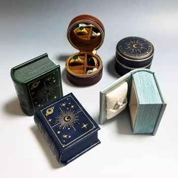 Personalized Moon Stars Book Ring Box Engagement, Vintage Proposal Ring Holder, Gothic Velvet Lined Keepsake, Wedding Jewelry Holder
