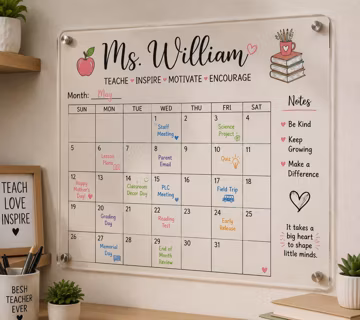 Custom Acrylic Teacher Calendar for Classroom Desk, Personalized Monthly Planner Sign, Teacher Organization Gift for Educators