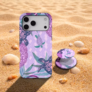 Purple Sea Turtle Phone Case, Lavender Coastal Ocean Cover, Boho Marine Life, iPhone 17 16 15 14 13 12 11 Pro Max, Samsung S26 S25 S24 Ultra