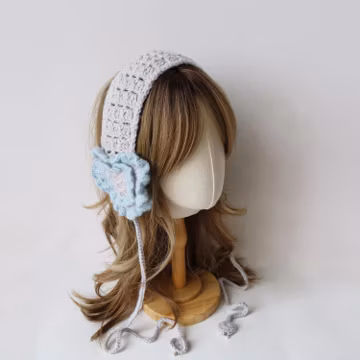 Crochet Floral Ear Warmers, Cotton Blend, Adjustable Tie, Women's Winter Accessory