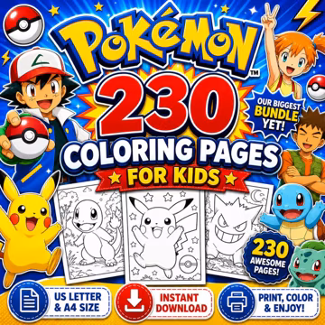 230 Pokemon Coloring Pages Bundle | Printable Pokemon Coloring Book PDF | Instant Download | Kids Activity