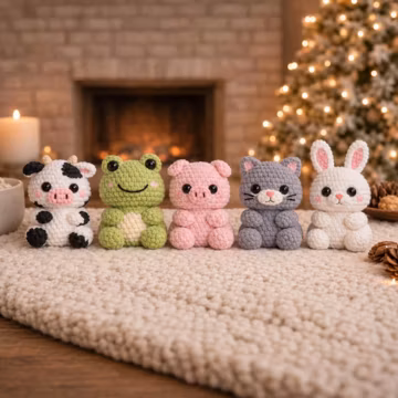 Booty Animal Crochet Pattern PDF, 5-in-1 Amigurumi Set, Bunny Cat Pig Frog Cow, Plush Toy Pattern