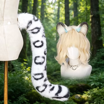 Plush Snow Leopard Ears & Tail Set, Faux Fur Animal Ears Headband, Cosplay Costume Accessory, Anime Convention, Game Character Inspired,