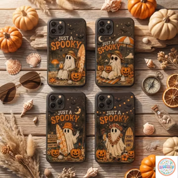 Spooky Summer iPhone Case, Beach Halloween Ghost Surfboard Phone Cover, Coastal Halloween Phone Case, Cute Summer Gift