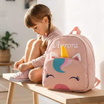 Personalized Unicorn Backpack, Custom Embroidered Pink Corduroy Bag, Magical Girl School Bag, Toddler Nursery Pre K Birthday Gift Idea