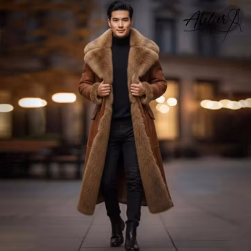 Vintage Shearling Fur Aviator Coat – Handmade Sheepskin Leather Winter Overcoat