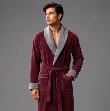 Luxury Burgundy Velvet Men's Robe, Plush Shawl Collar Bathrobe, Long Spa Dressing Gown, Soft Winter Housecoat, Premium Loungewear Gift for