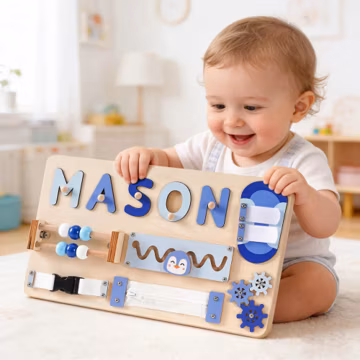 Personalized Baby Boy Name Puzzle, Wooden Montessori Toys, Kids Busy Board, Baby Room Decor, 1st Birthday Gift, Baby 1st Christmas Gift