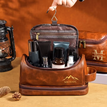 Personalized Leather Toiletry Bag – Engraved Travel Dopp Kit, Custom Travel Gift