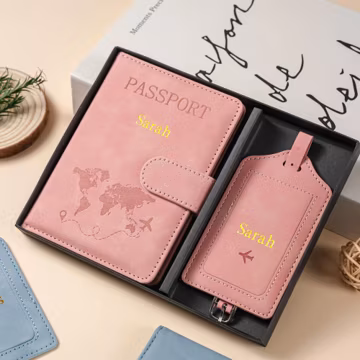 Personalized Passport Holder & Luggage Tag Set – RFID Protection for Travelers, Custom Travel Gift