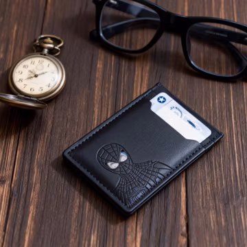 Spider ID Wallet for Men Slim Minimalist Front Pocket Card Holder With Cutout Hero Face Eyes, Superhero Gift for Husband, Boyfriend