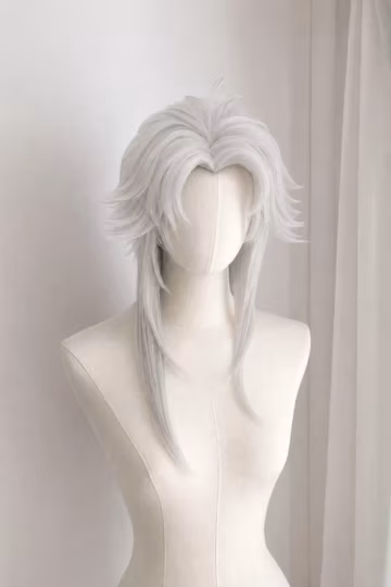 White Silver Layered Men Wig Spiky Fluffy Cosplay Wig Anime Character Short Layered Flipped Wig Synthetic Hair for Men