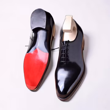 Men's Handmade Black Calf Leather Wholecut Chisel Toe Oxford Shoes | Red Sole | Leatherley