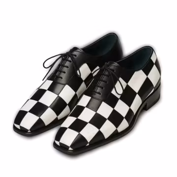 Men's Handmade Black & White Checkered Leather Oxford Shoes | Leatherley