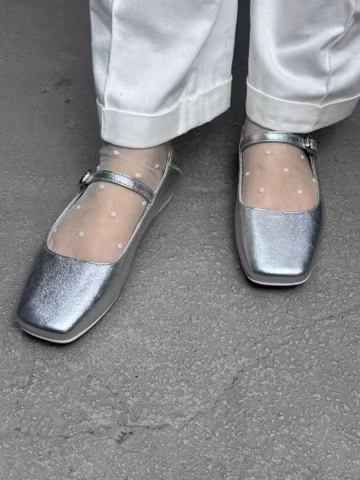 Leather Mary Jane Flats with Closed Toe, Women Summer Barefoot Shoes, Square Toe Ballet Flats with Adjustable Strap, Stylish Shoes