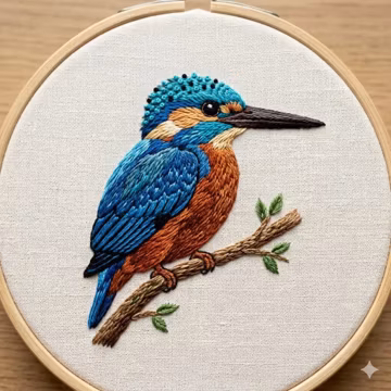Kingfisher Hand Embroidery Pattern, Kingfisher On Branch Embroidery PDF Instant Download