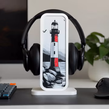 Lighthouse Headphone Stand with Hidden Storage — 3D Printed Gaming Desk Accessory