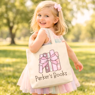 Personalized Recycled Cotton Book Tote: Kids School, Library, Travel Bag