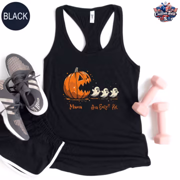 Personalized Halloween Family Racerback Tank Top, Custom Pumpkin Ghost Tank, Matching Family Halloween Shirt, Custom Name Gift