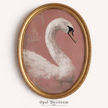 Swan Wall Art Printable, Blush Pink Vintage Bird Print, Antique Swan Painting, Romantic Feminine Decor, Cottagecore Gallery Wall art