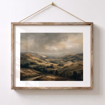 Moody Landscape Print, Rolling Hills Countryside Wall Art, PRINTABLE Digital Download