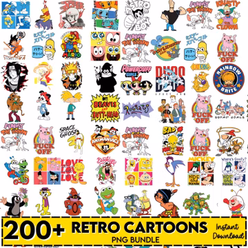 200+ Amusing, Cartoon SVG/PNG Files, Vintage Cartoon Clipart Set, Cartoon Characters PNG, 80s, 90s Cartoon svg