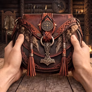 Viking Celtic Knot Satchel, Norse Leather Messenger Bag, Medieval Fantasy Purse