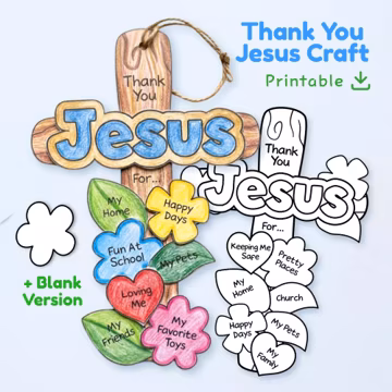 Thank You Jesus Craft, Christian Gratitude Activity for Kids, Printable Sunday School, Cut and Paste Cross
