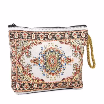 Kilim Makeup Bag, Turkish Carpet Cosmetic Pouch, Zipper Clutch, Ethnic Travel Organizer