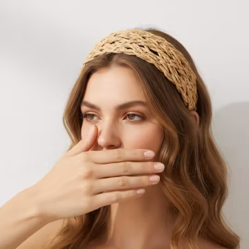 Woven Rattan Headband for Women, Wide Straw Hairband & Natural Boho Hair Accessory for Summer Holiday Looks