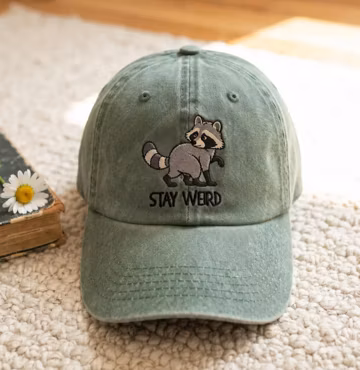 Embroidered Stay Weird Cap, Funny Raccon Embroidered Hat, Animal Lover Gift, Viral Raccoon Meme