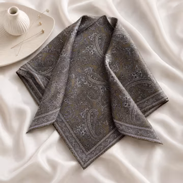 Vintage Americana Paisley Silk Scarf, Antique Khaki Brown Mulberry Silk Twill Bandana, Hand Rolled Hem, 21 or 26 Inch