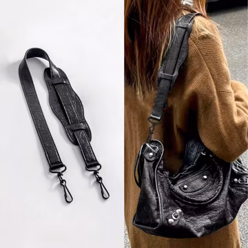 Replacement Shoulder Strap for City Bag Style Handbag, Black or White Leather Bag Strap, Wide Purse Strap with Metal Hooks, Bag Accessory