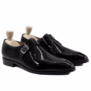 Black Patent Leather Monk Strap Shoes Men Formal Wedding Dress Shoes