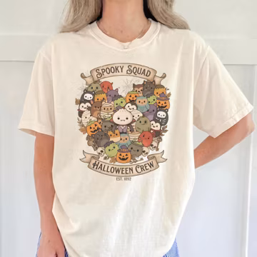 Cute Spooky Plush Dumpling Squad Halloween Shirt, Kawaii Ghost Pumpkin Fall Graphic Tee, Halloween Friends Unisex T-Shirt, Autumn Gift