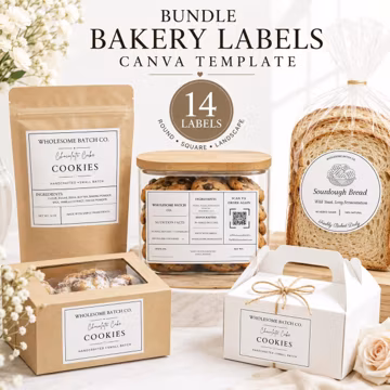 Home Bakery Label Bundle Canva, Cottage Food Sticker, Sourdough Box Cookie Bag Label, QR Code Ingredients, Editable Instant Download