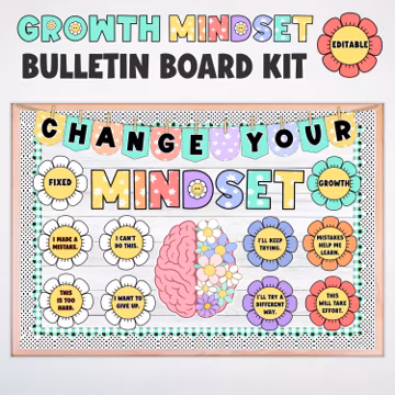 Growth Mindset Bulletin Board, Change Your Mindset, Social Emotional, Pastel Classroom Decor