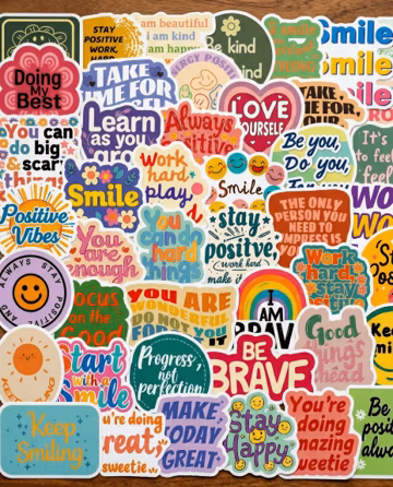50pcs Positive Affirmations Stickers Inspirational Quote Doodle Decals Waterproof Vinyl for Planner Journal Laptop, Mental Health Gen Z Gift