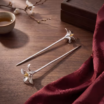 Orchid hairpin, silver-plated, Chinese-style floral hairpin, Hanfu retro elegant hair accessory